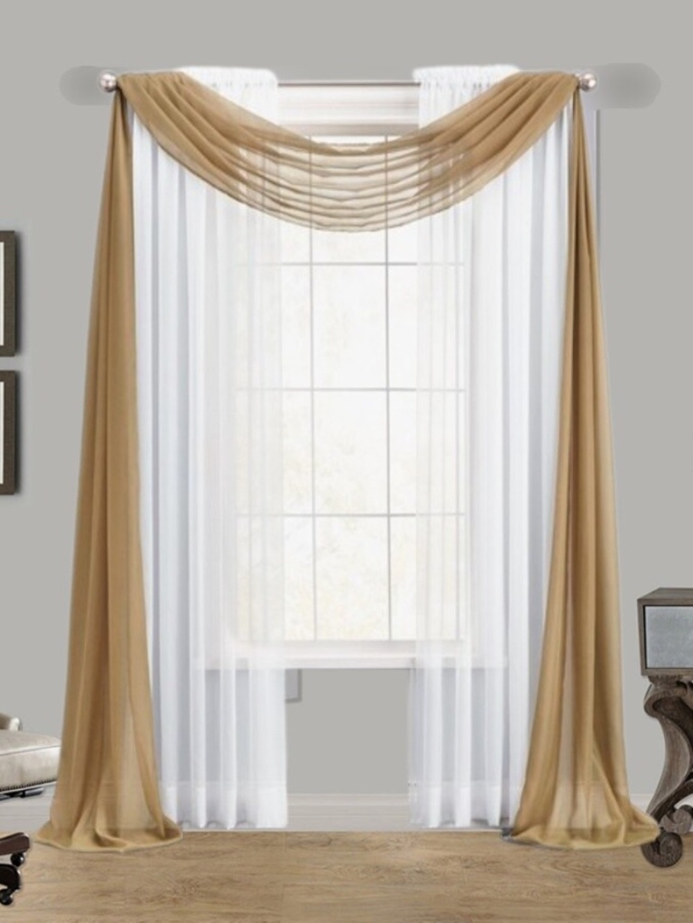 CRUSHED VOILE Sheer Window Scarf / ValanceGolden Wheat - 46 x 208